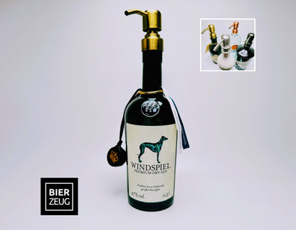 Gin-Seifenspender “Windspiel“ | Upcycling Pumpspender aus Windspiel Gin Flasche | Nachfüllbar mit Seife | Bad Deko | Geschenk Windhund Eifel