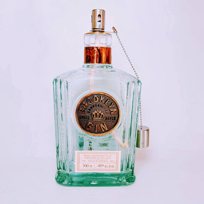 Gin Öllampe aus echter Ginflasche – Handgemachte Upcycling Lampe – Windlicht für Balkon & Garten Deko – Geschenkidee für Gin Liebhaber