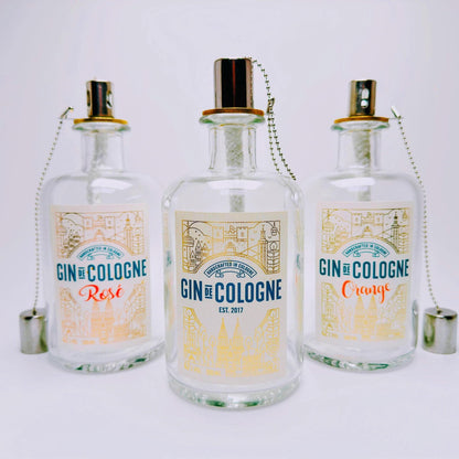 Gin Öllampe aus echter Ginflasche – Handgemachte Upcycling Lampe – Windlicht für Balkon & Garten Deko – Geschenkidee für Gin Liebhaber