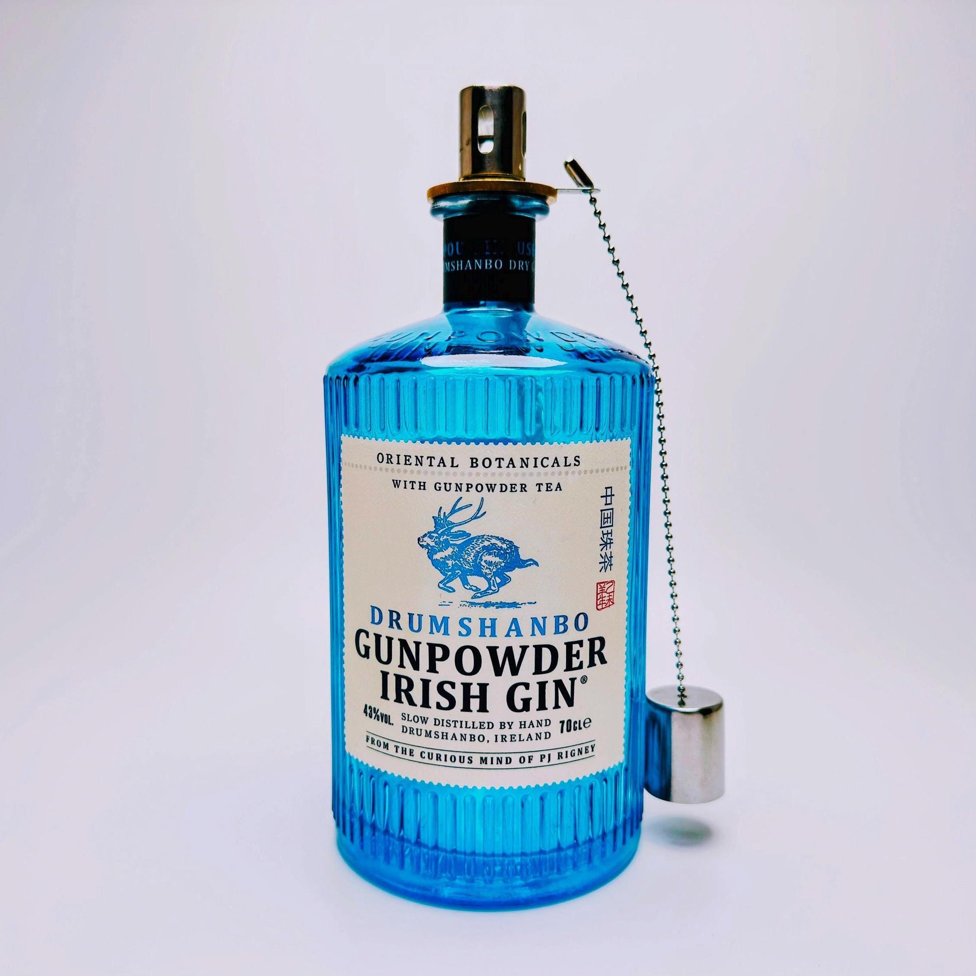 Gin Öllampe aus echter Ginflasche – Handgemachte Upcycling Lampe – Windlicht für Balkon & Garten Deko – Geschenkidee für Gin Liebhaber