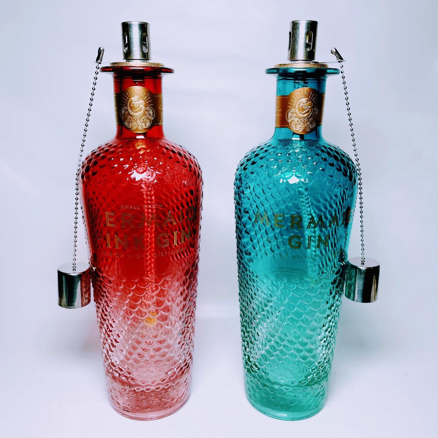 Gin Öllampe aus echter Ginflasche – Handgemachte Upcycling Lampe – Windlicht für Balkon & Garten Deko – Geschenkidee für Gin Liebhaber
