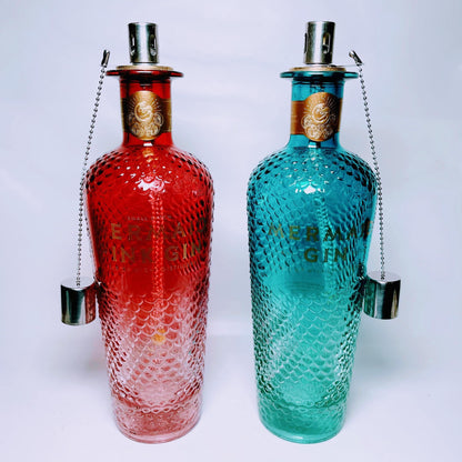 Gin Öllampe aus echter Ginflasche – Handgemachte Upcycling Lampe – Windlicht für Balkon & Garten Deko – Geschenkidee für Gin Liebhaber