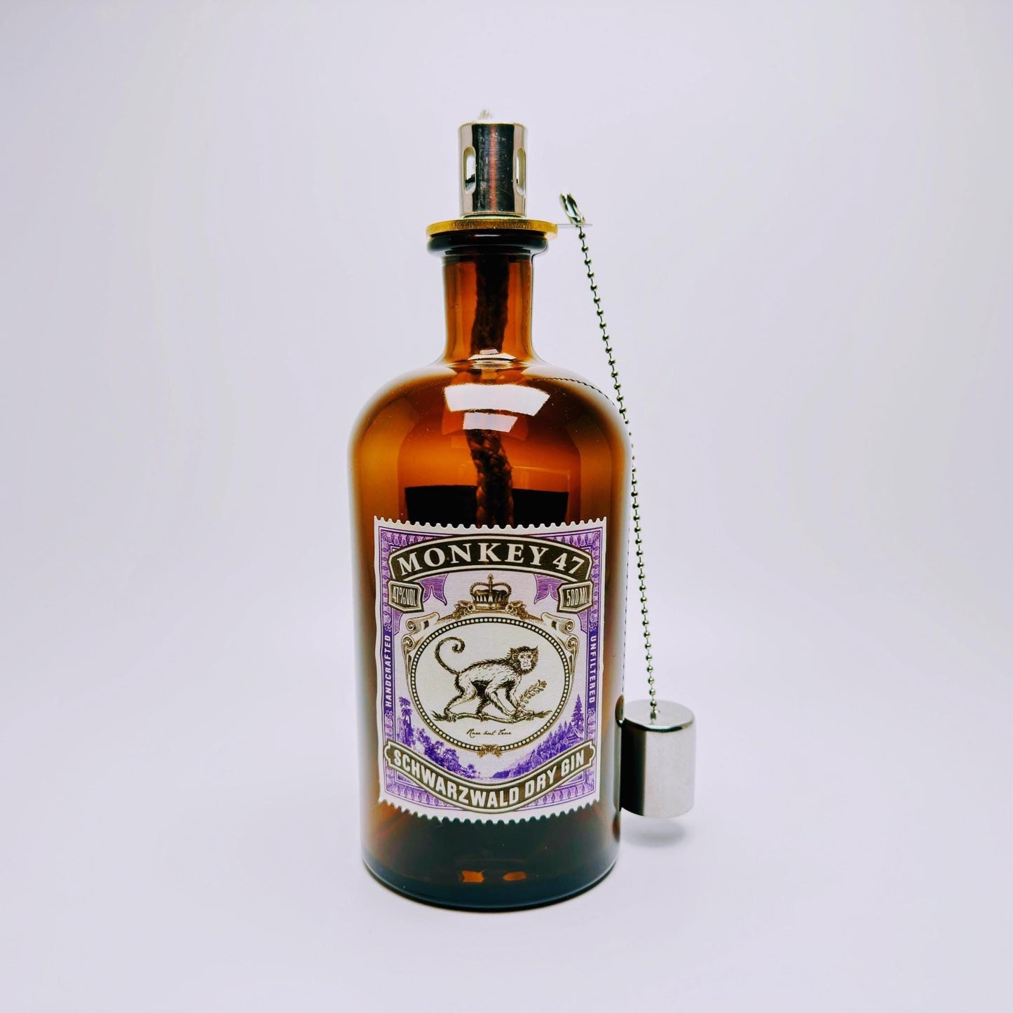 Gin Öllampe aus echter Ginflasche – Handgemachte Upcycling Lampe – Windlicht für Balkon & Garten Deko – Geschenkidee für Gin Liebhaber