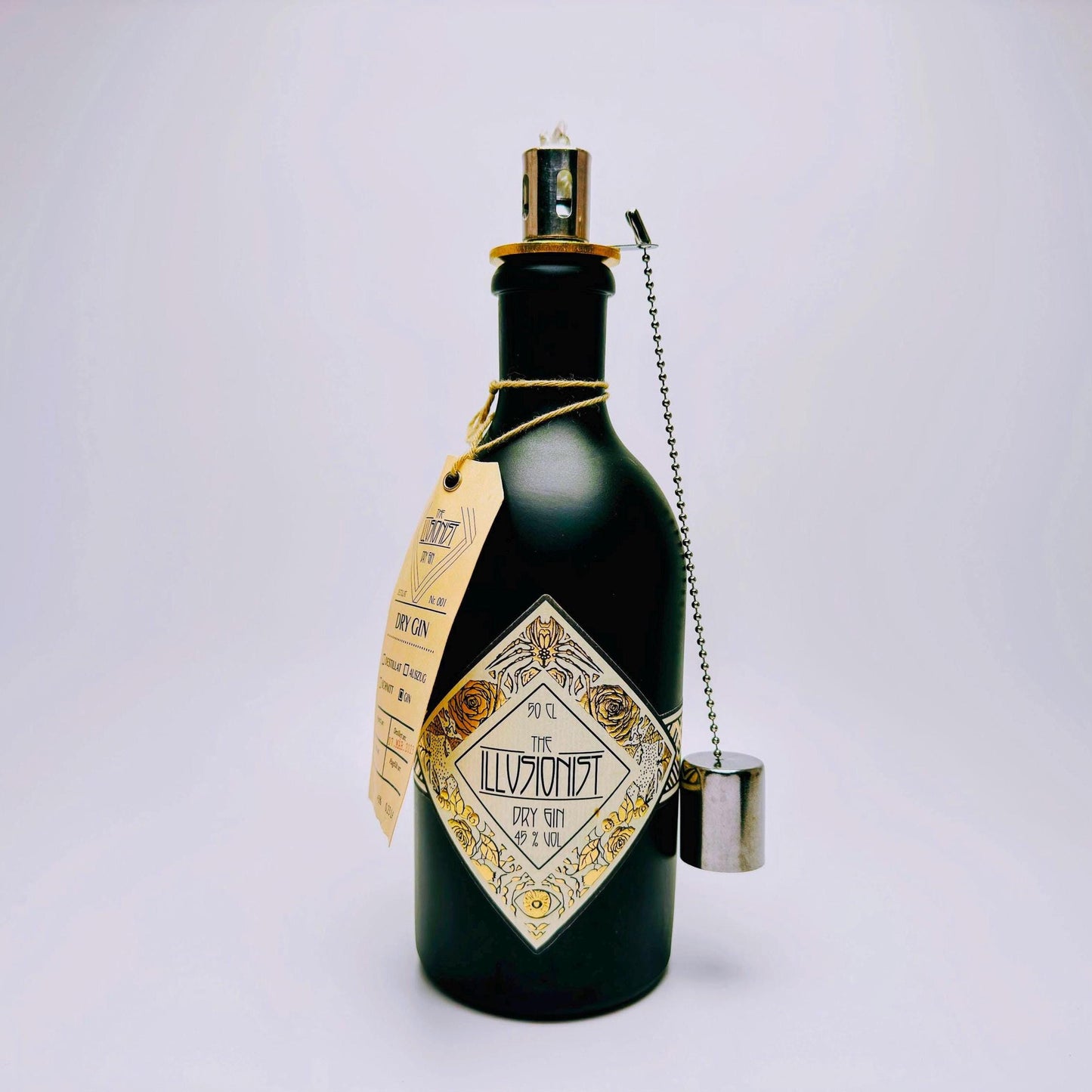 Gin Öllampe aus echter Ginflasche – Handgemachte Upcycling Lampe – Windlicht für Balkon & Garten Deko – Geschenkidee für Gin Liebhaber