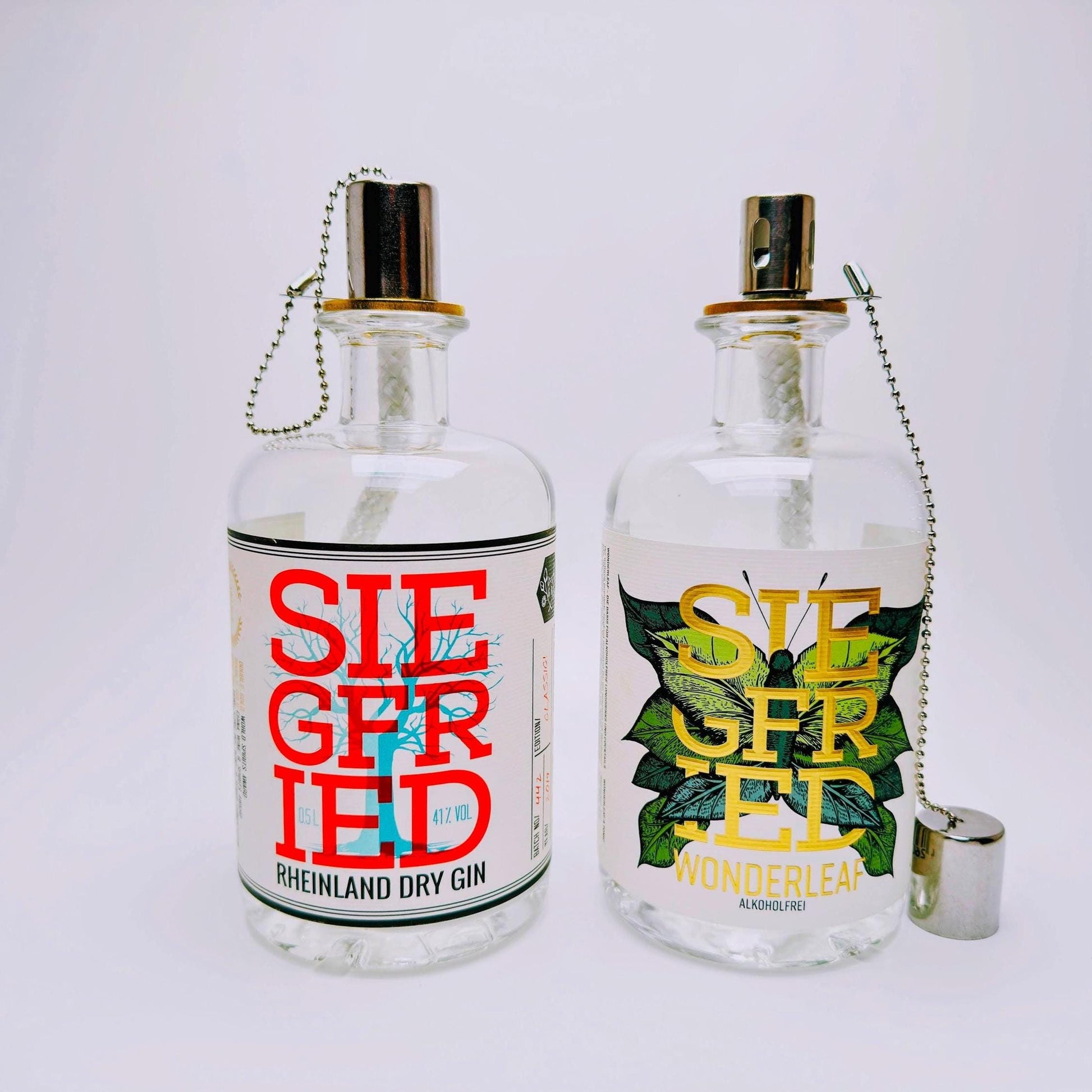 Gin Öllampe aus echter Ginflasche – Handgemachte Upcycling Lampe – Windlicht für Balkon & Garten Deko – Geschenkidee für Gin Liebhaber