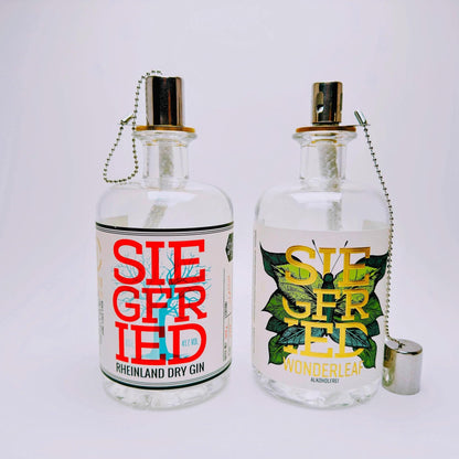 Gin Öllampe aus echter Ginflasche – Handgemachte Upcycling Lampe – Windlicht für Balkon & Garten Deko – Geschenkidee für Gin Liebhaber