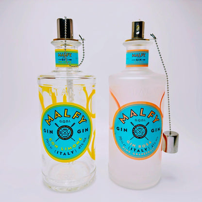 Gin Öllampe aus echter Ginflasche – Handgemachte Upcycling Lampe – Windlicht für Balkon & Garten Deko – Geschenkidee für Gin Liebhaber