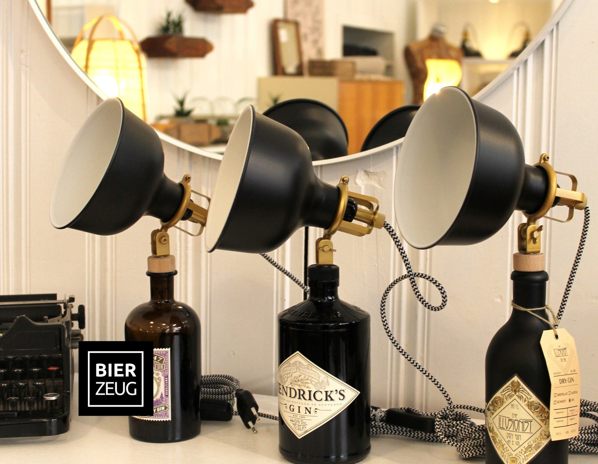 Gin Tischlampe aus echter Ginflasche – Handgemachte Design Lampe im Industrial Look – Upcycling Deko Lampe – Geschenkidee für Gin Liebhaber