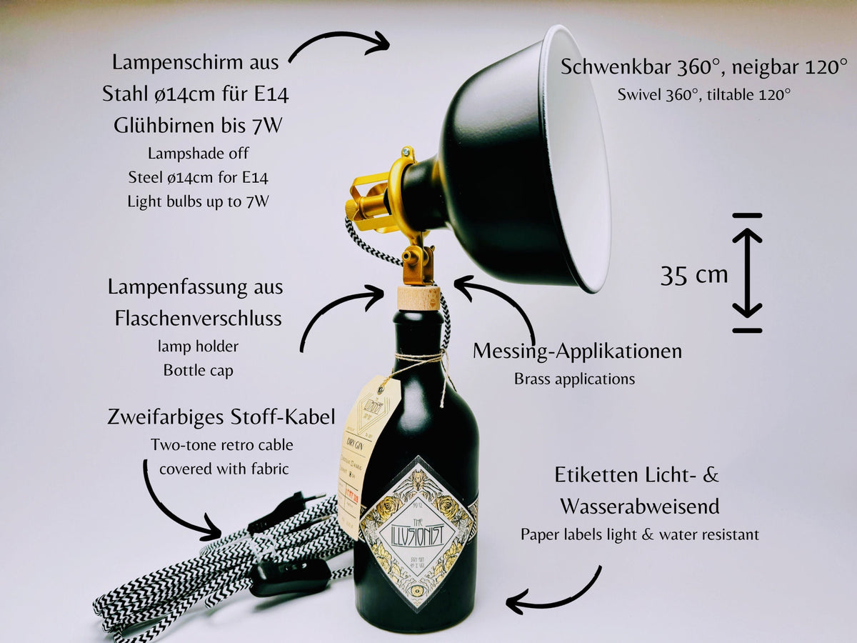 Illusionist Gin Vintage-Lampe Handgemachte nachhaltige Tischlampe aus Illusionist Gin | Einzigartige Geschenkidee | Deko-Licht | Upcycling