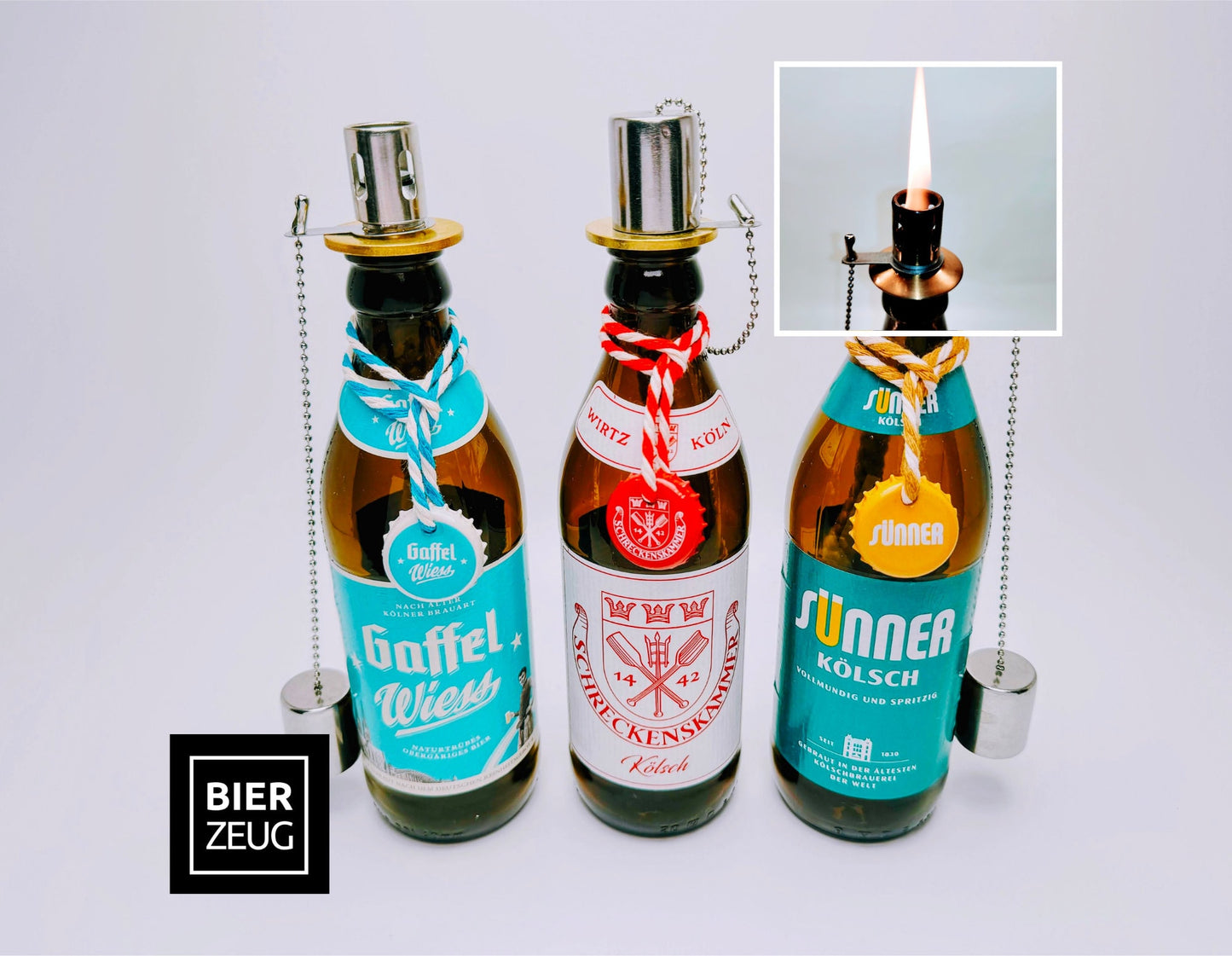 Kölsch-Öllampe “Kölner Lichter“ | Handgemachte Upcycling Öllampen aus Kölsch-Flaschen | Geschenk für Köln-Fans | Ideal für Garten & Balkon