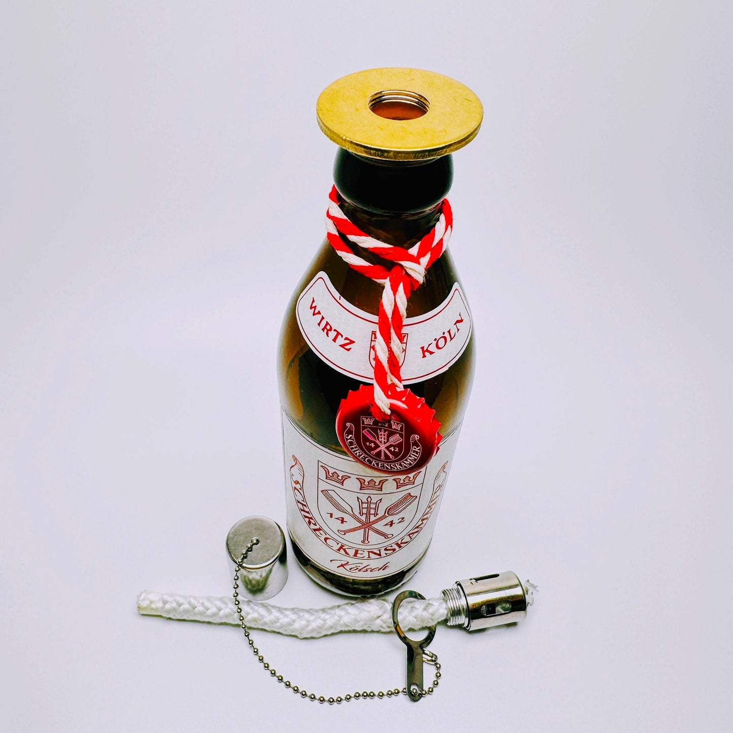 Kölsch-Öllampe “Kölner Lichter“ | Handgemachte Upcycling Öllampen aus Kölsch-Flaschen | Geschenk für Köln-Fans | Ideal für Garten & Balkon