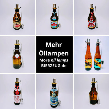 Kölsch Öllampe aus echter Kölschflasche – Handgemachte Upcycling Design Öllampe mit windfestem Flammenlicht – Bier Geschenkidee aus Köln