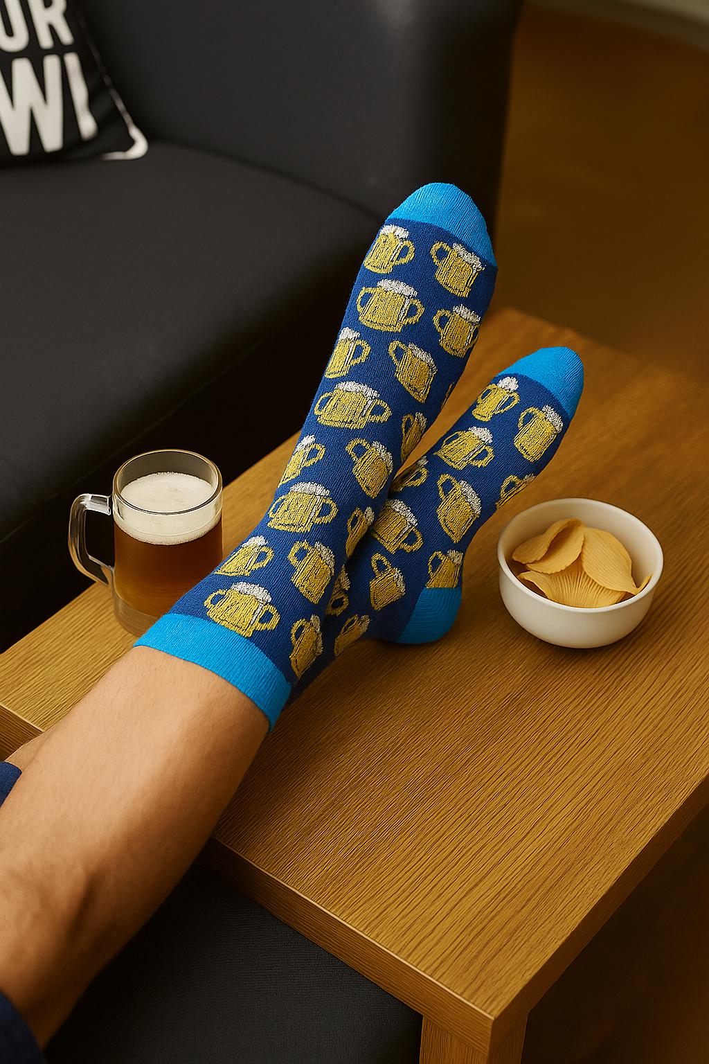 Lustiges Socken 4er Set – Bier, Grill, Fußball – Geschenkidee Männer – Größe 42–46