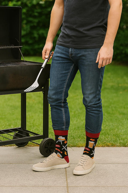Lustiges Socken 4er Set – Bier, Grill, Fußball – Geschenkidee Männer – Größe 42–46