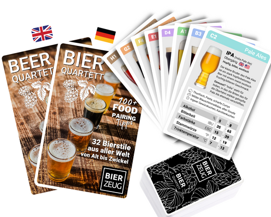 BEER QUARTET | The ultimate beer learning game | 32 beer styles from around the world from Alt to Zwickel | 100+ Food Pairing Tips | 2-4 players