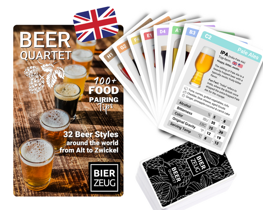 BEER QUARTET | The ultimate beer learning game | 32 beer styles from around the world from Alt to Zwickel | 100+ Food Pairing Tips | 2-4 players
