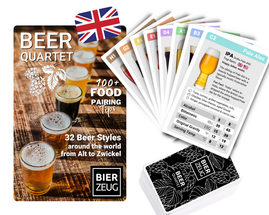 BEER QUARTET | The Ultimate Beer Learning Game | 32 Beer Styles from around the world from Alt to Zwickel | 100+ Food Pairing Tips | 2-4 Players