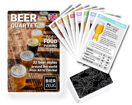 BEER QUARTET | The Ultimate Beer Learning Game | 32 Beer Styles from around the world from Alt to Zwickel | 100+ Food Pairing Tips | 2-4 Players