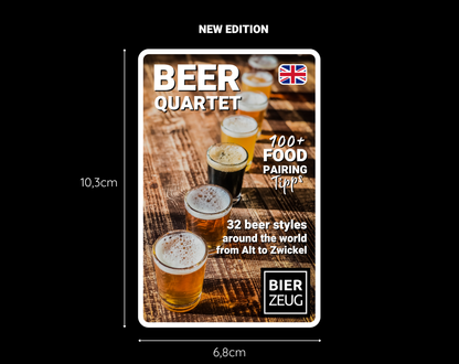 BEER QUARTET | The ultimate beer learning game | 32 beer styles from around the world from Alt to Zwickel | 100+ Food Pairing Tips | 2-4 players