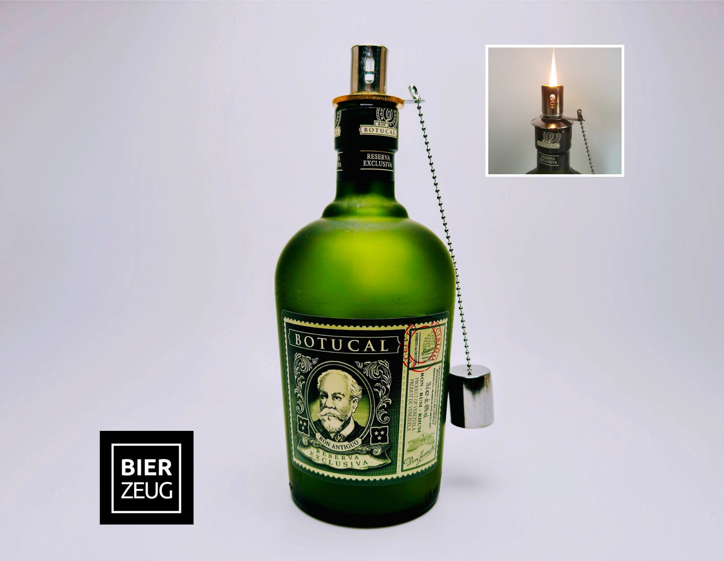 Rum-Öllampe ”Botucal” | Handgemachte Öllampe aus Botucal-Flaschen | Upcycling | Handgemacht | Individuell | Geschenk | Deko | H:23cm - 0,7l