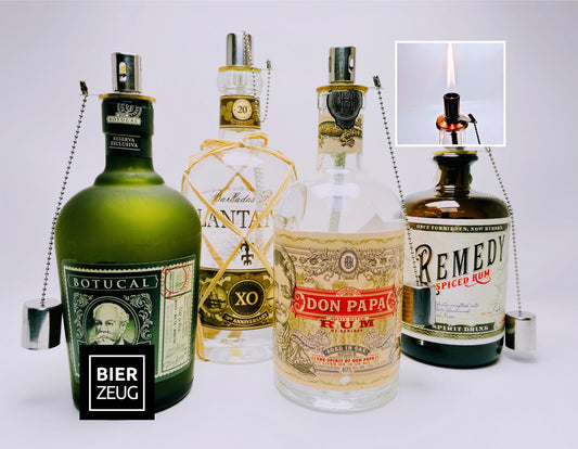 Rum-Öllampe ”Karibikfeuer” | Handgefertigt aus Rum-Flaschen | Stimmungsvolle Beleuchtung für Garten & Balkon | Perfektes Upcycling-Geschenk