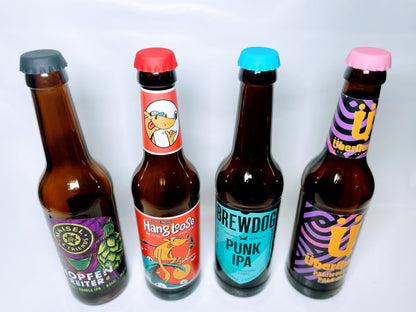 Silikon-Kronkorken "BierBuddys" 4er Set | Wiederverwendbare Flaschenverschlüsse zum Verschließen & Markieren | Spülmaschinenfest, Geschenk