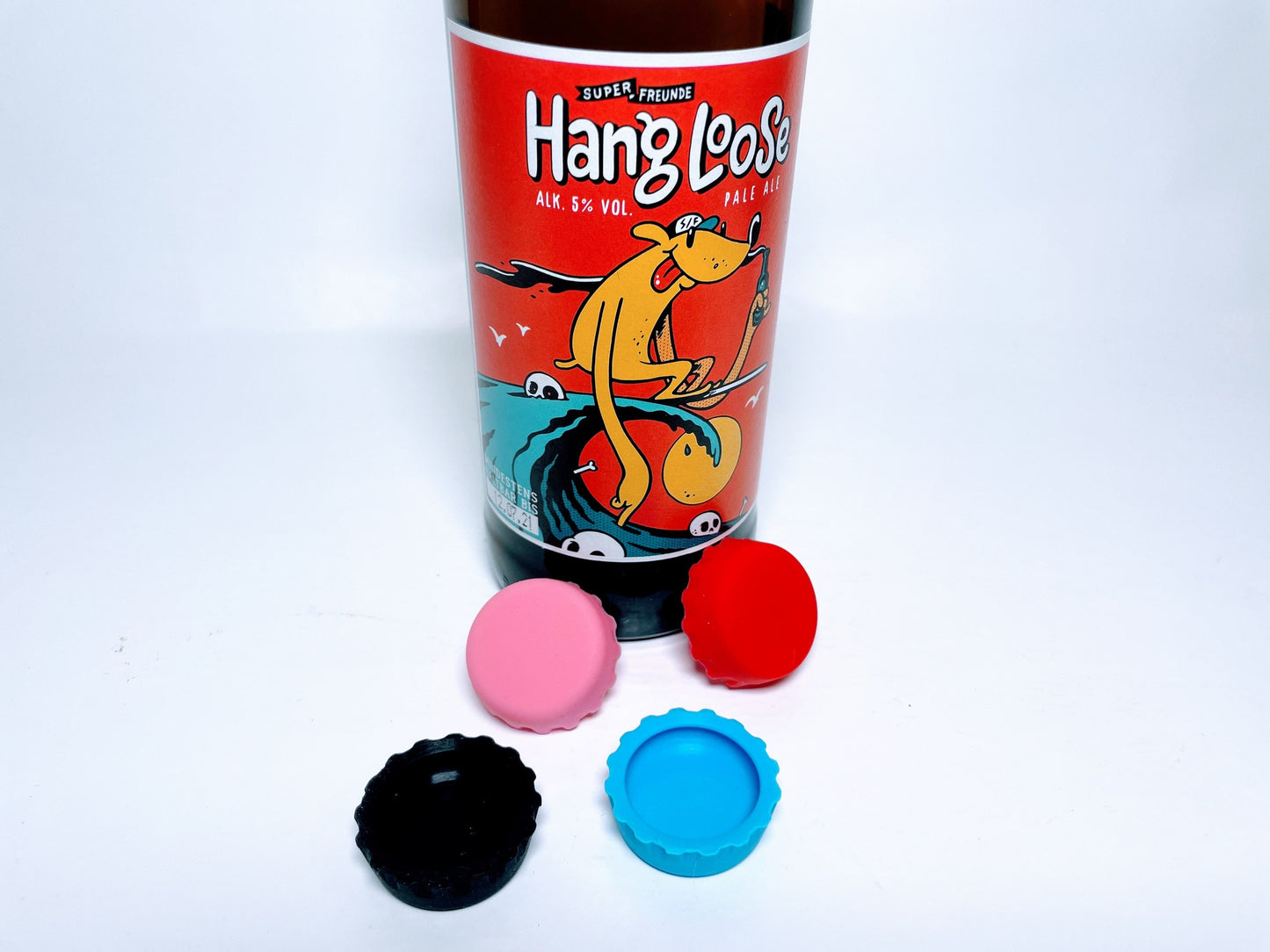 Silikon-Kronkorken "BierBuddys" 4er Set | Wiederverwendbare Flaschenverschlüsse zum Verschließen & Markieren | Spülmaschinenfest, Geschenk