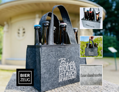 Bottle carrier “HopfenShopper” made of felt for 6 bottles | Men’s handbag bottle bag six-pack for 6 beer bottles | 23 x 14 x 15cm