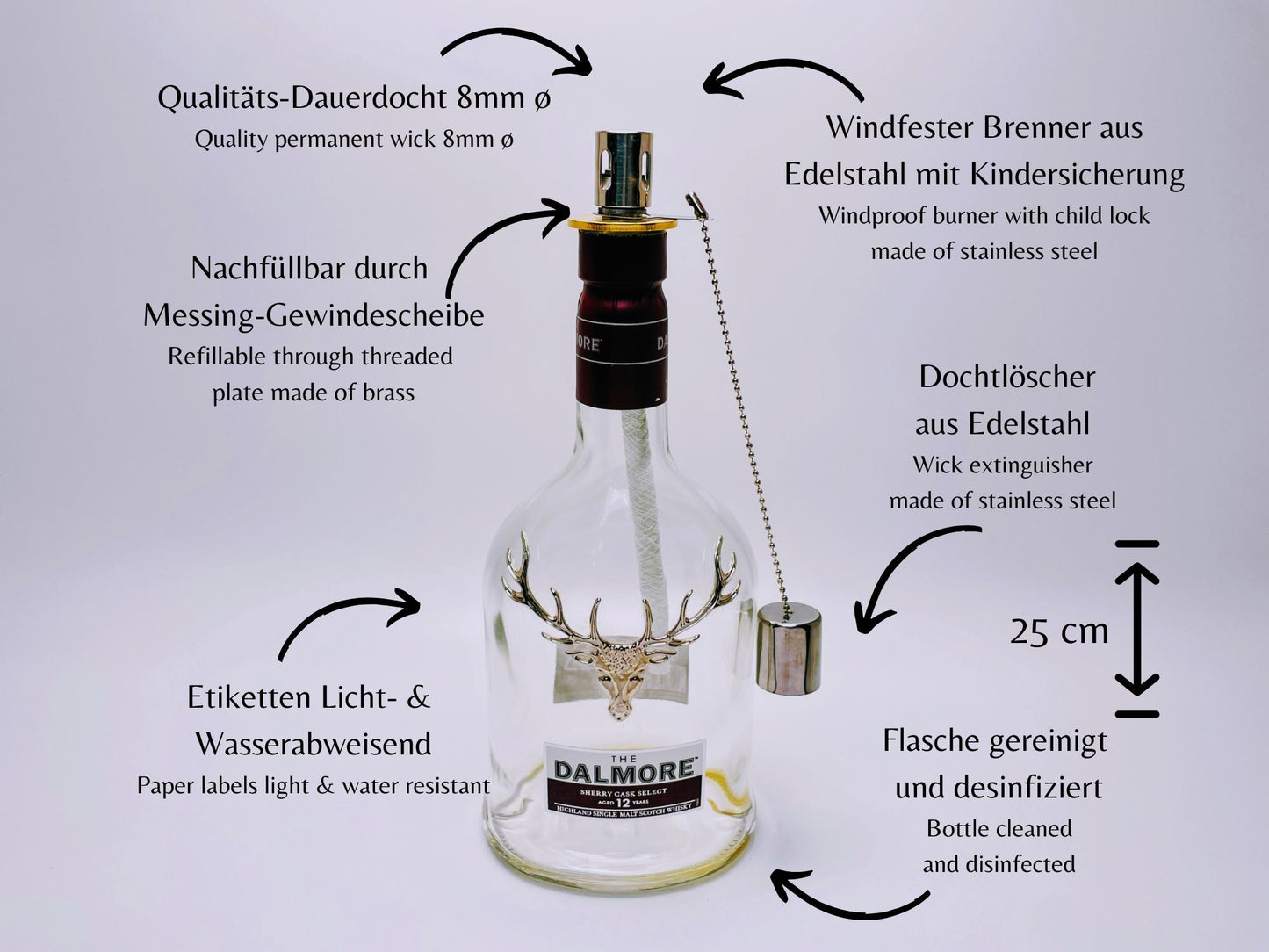 Whisky-Öllampe Dalmore | Handgemachte Öllampe aus Dalmore Whiskey Flaschen | Upcycling | Individuell | Geschenk | Schottland | Deko