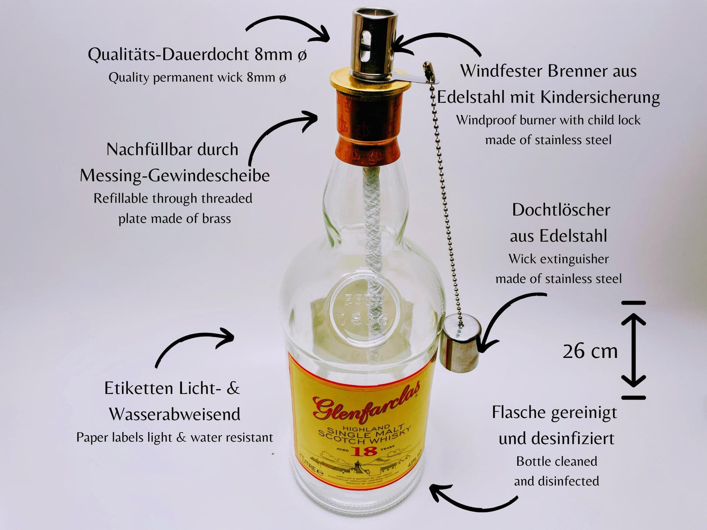Whisky-Öllampe Glenfarclas | Handgemachte Öllampe aus Glenfarclas Whiskey Flaschen | Upcycling | Individuell | Geschenk | Schottland | Deko