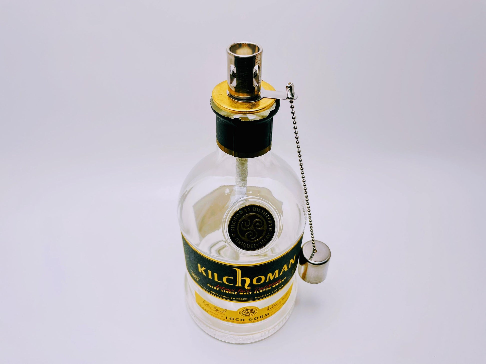 Whisky-Öllampe Kilchoman | Handgemachte Öllampe aus Kilchoma Whiskey Flaschen | Upcycling | Individuell | Geschenk | Schottland | Deko