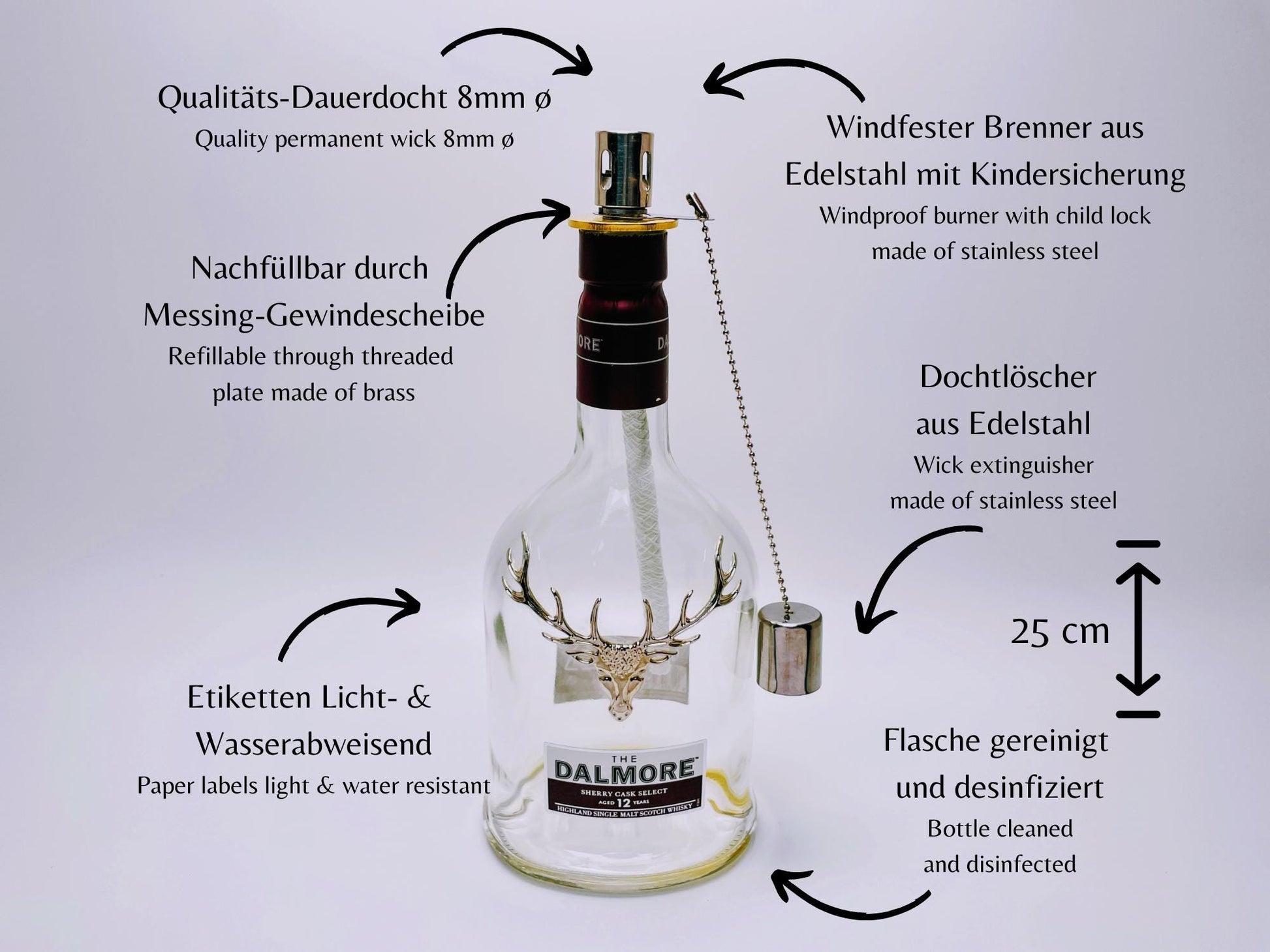 Whisky-Öllampe Dalmore | Handgemachte Öllampe aus Dalmore Whiskey Flaschen | Upcycling | Individuell | Geschenk | Schottland | Deko