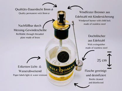 Whisky-Öllampe Kilchoman | Handgemachte Öllampe aus Kilchoma Whiskey Flaschen | Upcycling | Individuell | Geschenk | Schottland | Deko