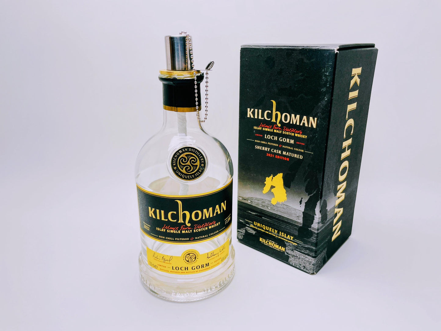Whisky-Öllampe Kilchoman | Handgemachte Öllampe aus Kilchoma Whiskey Flaschen | Upcycling | Individuell | Geschenk | Schottland | Deko