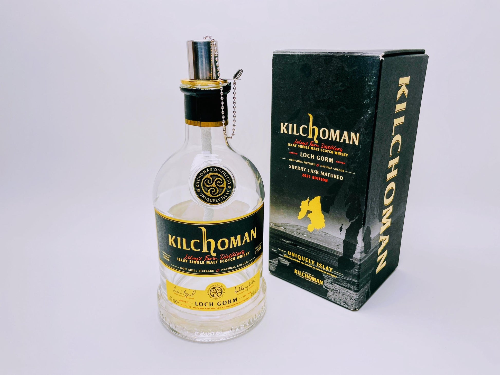 Whisky-Öllampe Kilchoman | Handgemachte Öllampe aus Kilchoma Whiskey Flaschen | Upcycling | Individuell | Geschenk | Schottland | Deko