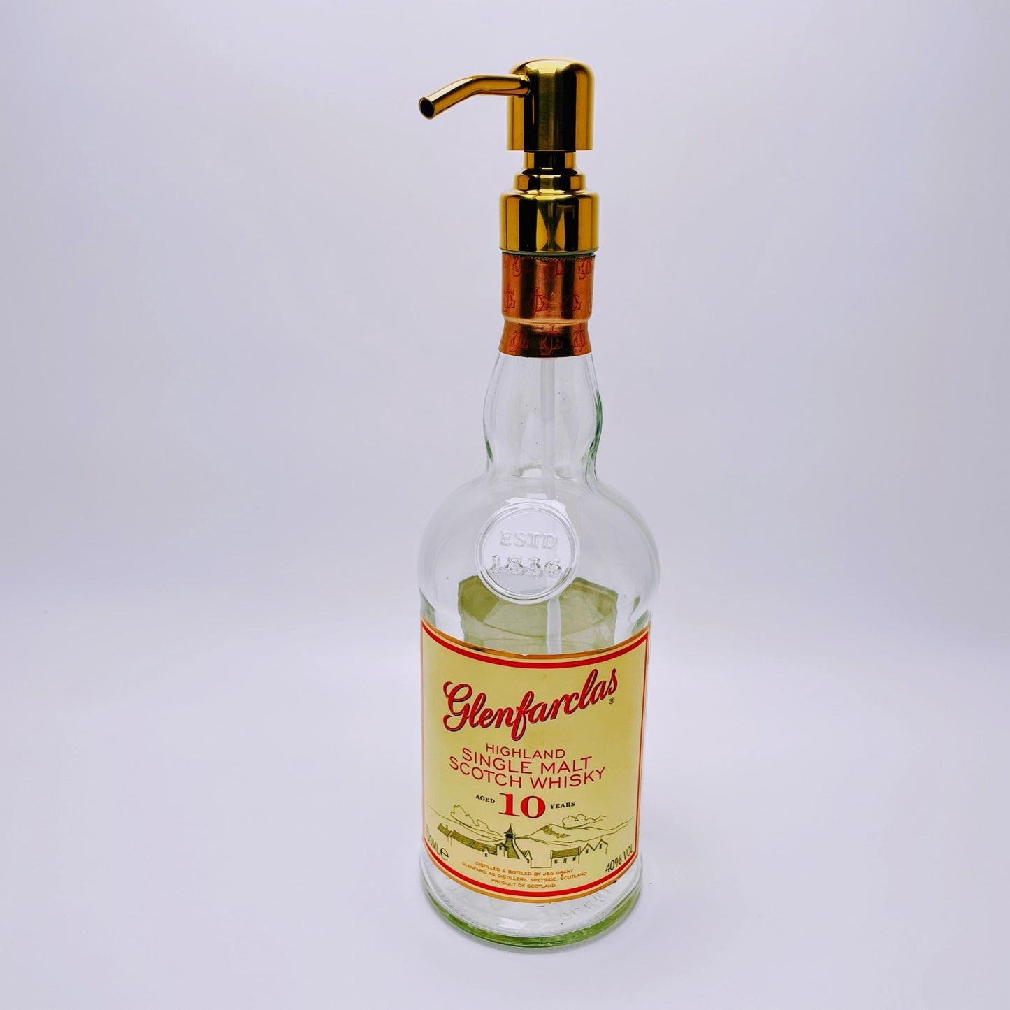 Whisky-Seifenspender Glenfarclas | Upcycling Pumpspender aus Glenfarclas Whiskey Flaschen | Nachfüllbar mit Seife | Bad Deko | Geschenk