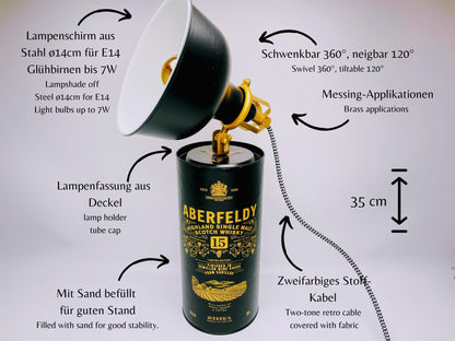 Whisky Tischlampe aus echten Tubes – Handgemachte Upcycling Design Lampe mit warmem Licht – Geschenkidee für Whisky Liebhaber