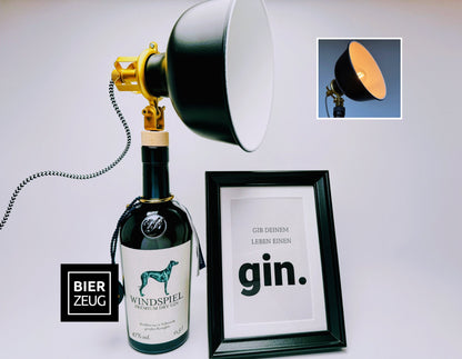 Windspiel Gin Vintage-Lampe | Handgemachte Upcycling Tischlampe aus Windspiel Gin | Einzigartige Geschenkidee | Deko-Licht | Windhund  Eifel