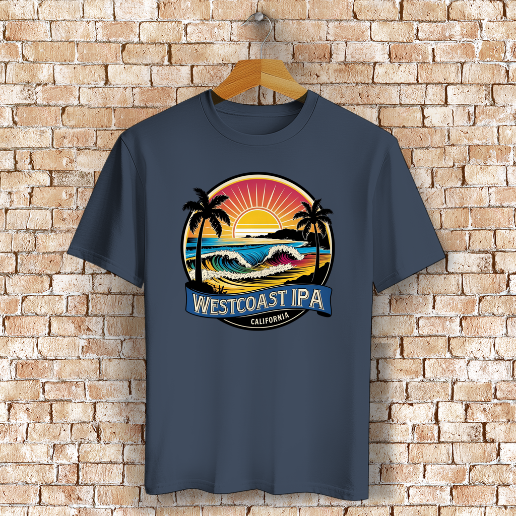 Westcoast IPA T-Shirt mit Strand, Palmen & Sonne – Bierliebe trifft Surf-Vibes - Bio-Baumwolle