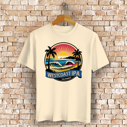 Westcoast IPA T-Shirt mit Strand, Palmen & Sonne – Bierliebe trifft Surf-Vibes - Bio-Baumwolle
