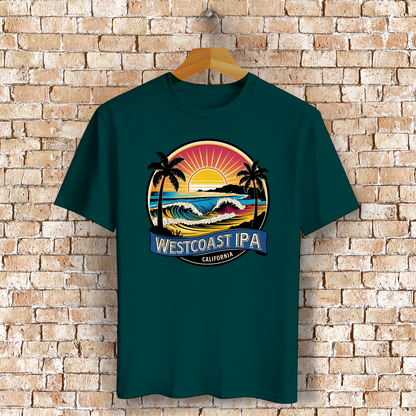 Westcoast IPA T-Shirt mit Strand, Palmen & Sonne – Bierliebe trifft Surf-Vibes - Bio-Baumwolle