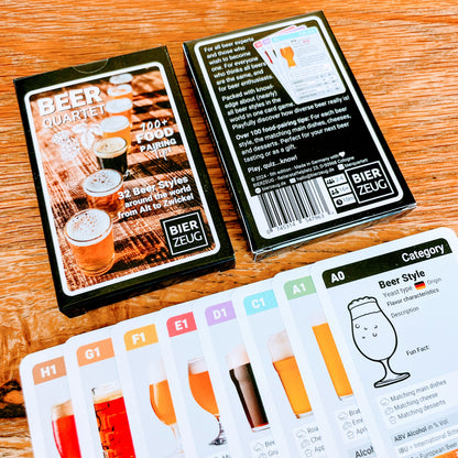 BEER QUARTET | The ultimate beer learning game | 32 beer styles from around the world from Alt to Zwickel | 100+ Food Pairing Tips | 2-4 players