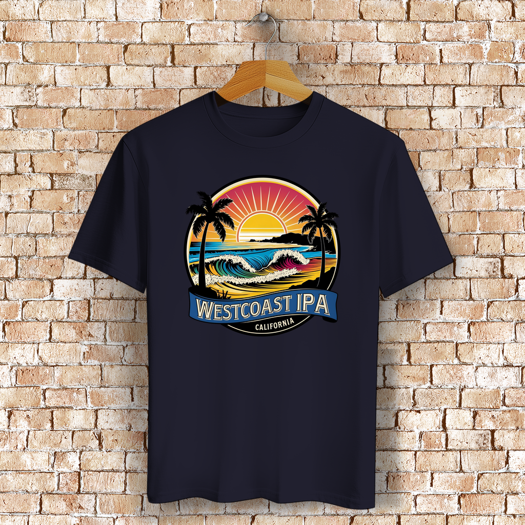 Westcoast IPA T-Shirt mit Strand, Palmen & Sonne – Bierliebe trifft Surf-Vibes - Bio-Baumwolle