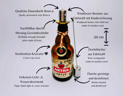Öllampe aus Astra-Bier-Flaschen - Handgemacht - Upcycling - Windlicht für Hamburg & St. Pauli Fans
