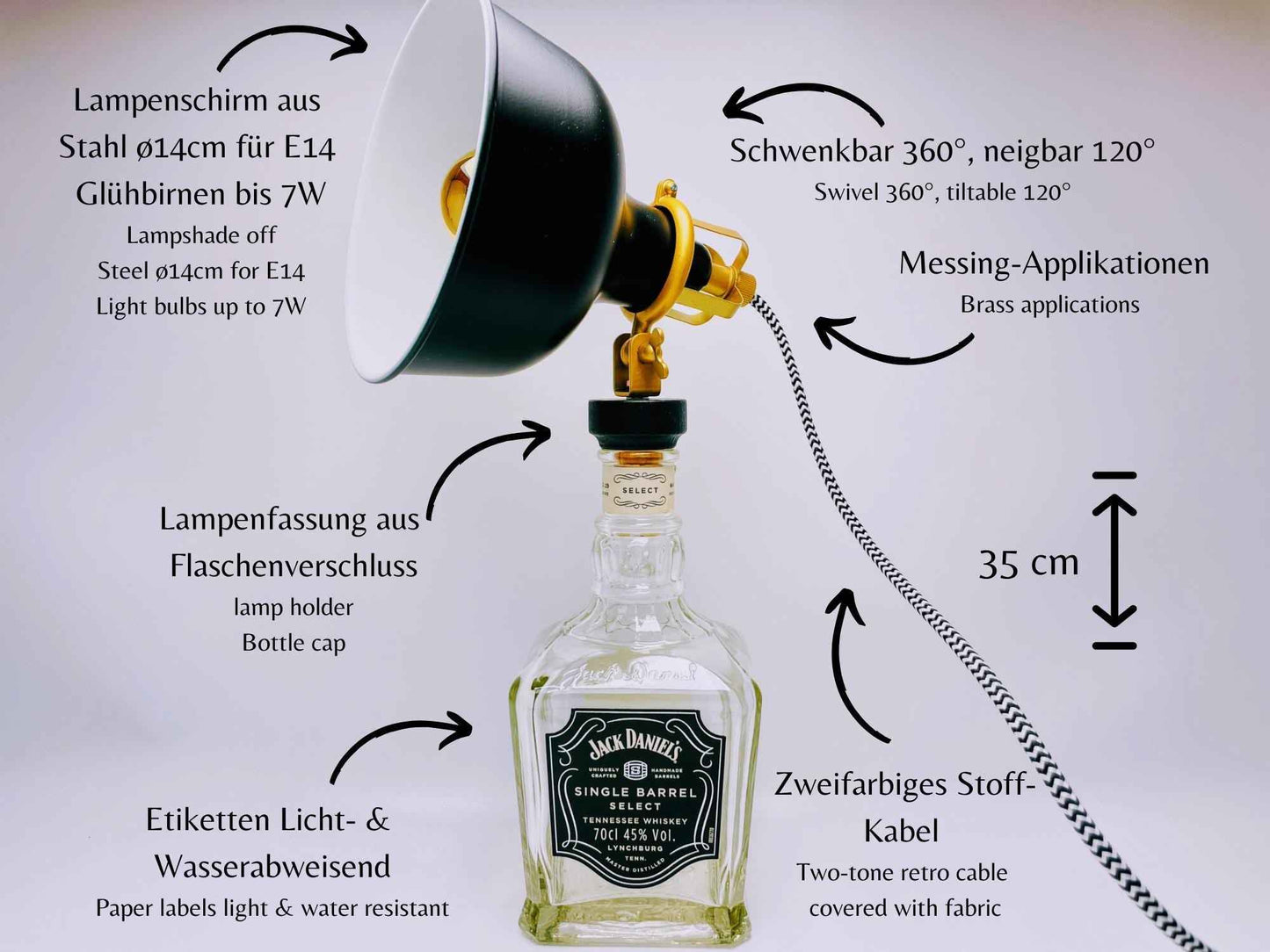 Whisky Tischlampe | Handgemachte Upcycling Lampe aus Whiskey Flaschen | Einzigartige Geschenkidee | Deko