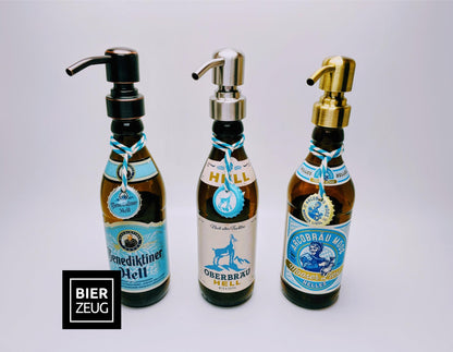 Upcycling-Seifenspender aus Helles-Bierflaschen | Nachfüllbarer Seifenspender | Handgemachtes Bayern-Geschenk | Bad-Deko Bier-Seifenspender