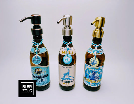 Upcycling-Seifenspender aus Helles-Bierflaschen | Nachfüllbarer Seifenspender | Handgemachtes Bayern-Geschenk | Bad-Deko Bier-Seifenspender