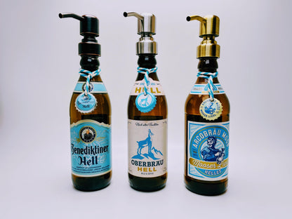Upcycling-Seifenspender aus Helles-Bierflaschen | Nachfüllbarer Seifenspender | Handgemachtes Bayern-Geschenk | Bad-Deko Bier-Seifenspender