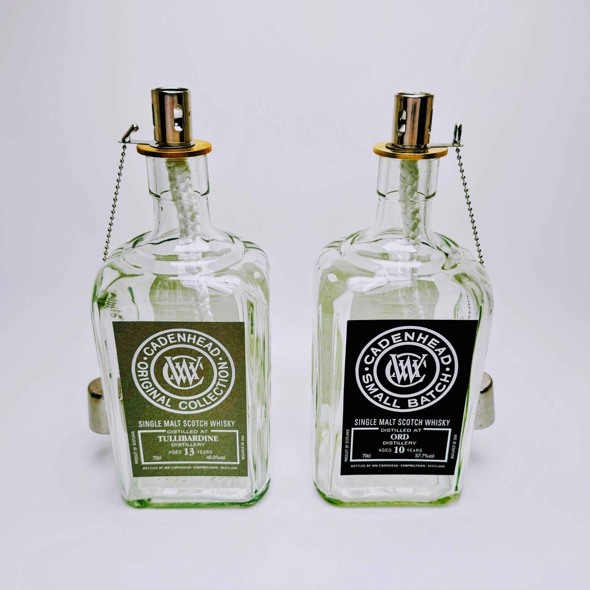 Whisky-Öllampe ”Highland Glow” | Handgefertigt aus recycelten Whiskeyflaschen | Vielseitiges Upcycling-Geschenk | Ideal für Balkon & Garten