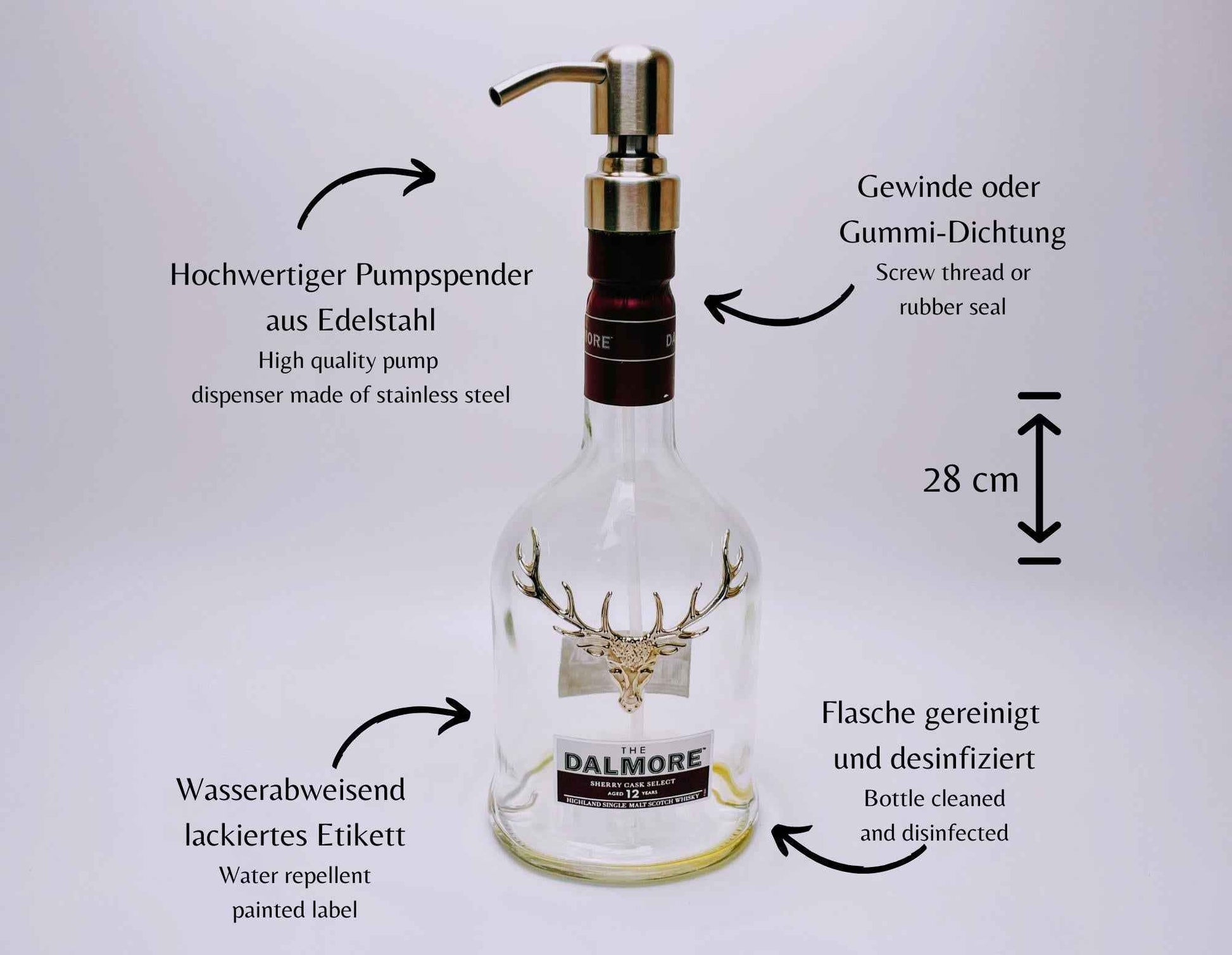Whisky-Seifenspender Dalmore | Upcycling Pumpspender aus Dalmore Whiskey Flaschen | Nachfüllbar mit Seife | Bad Deko | Geschenk Jäger